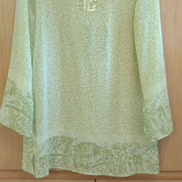 D Swim Light Green Patterned With Sequins SZ L Long Sleeve Bathing Suit Cover Up - Picture 4 of 7
